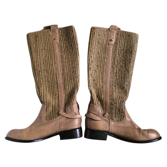 Anthropologie Schuler and Sons Tall Tan Round Toe leather boots women size US 7B - Picture 5 of 8